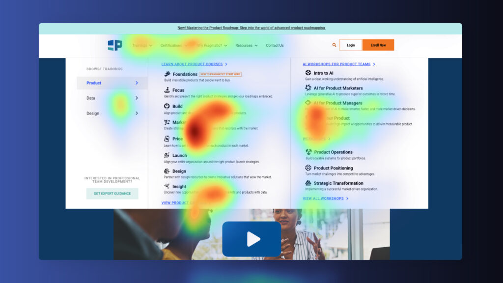 heatmap data of users clicking current menu